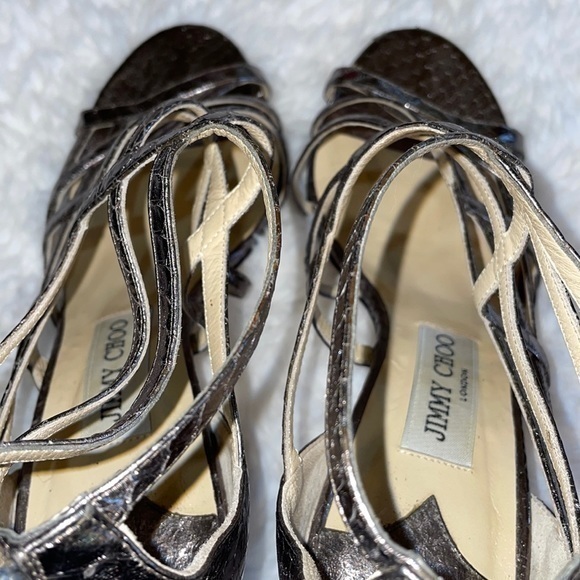 Jimmy Choo Snakeskin Cage‎ Heels Silver Size 8/38 - Picture 8 of 12